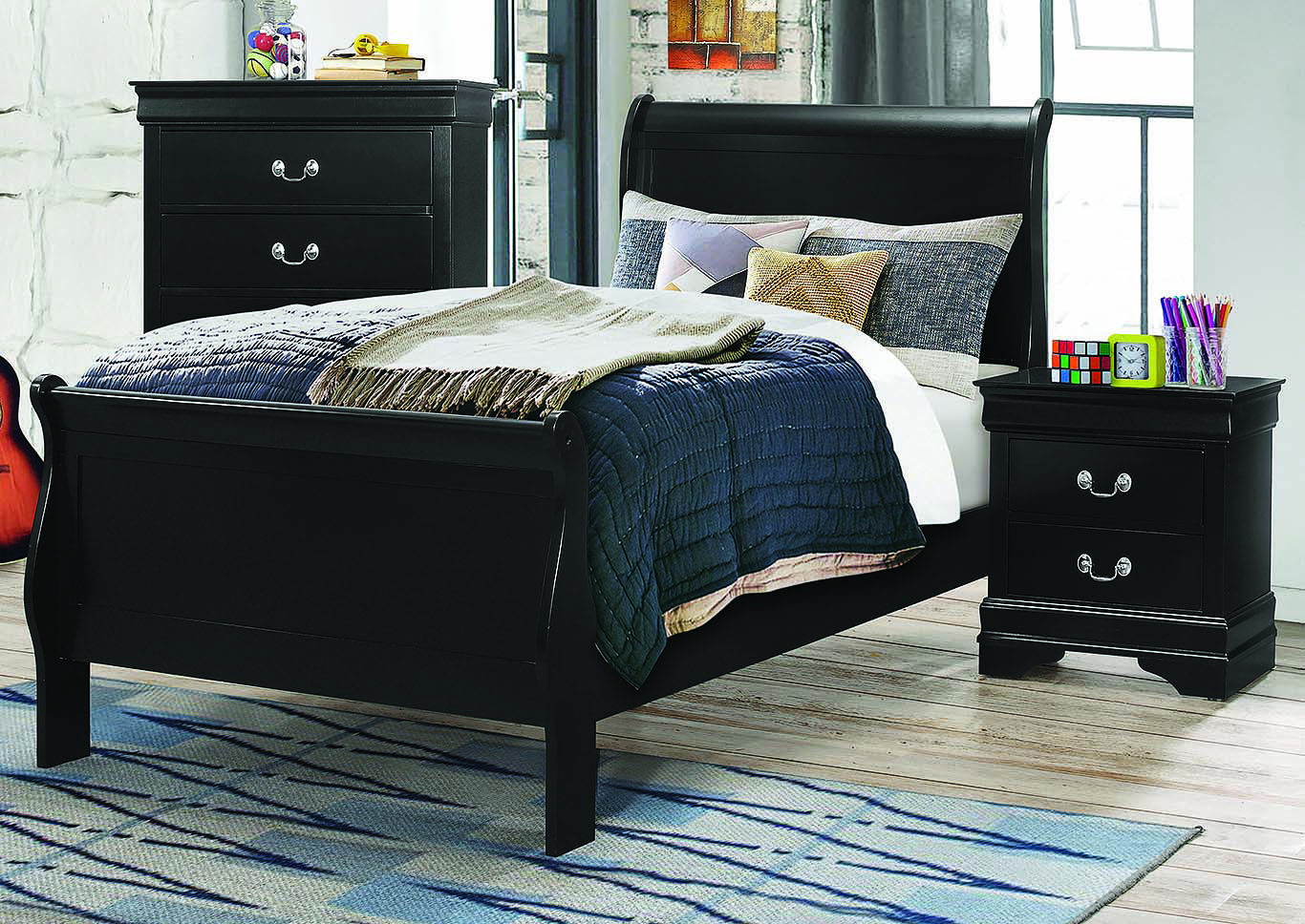 80th Avenue Furniture - MI Louis Philippe Black Twin Panel Bed