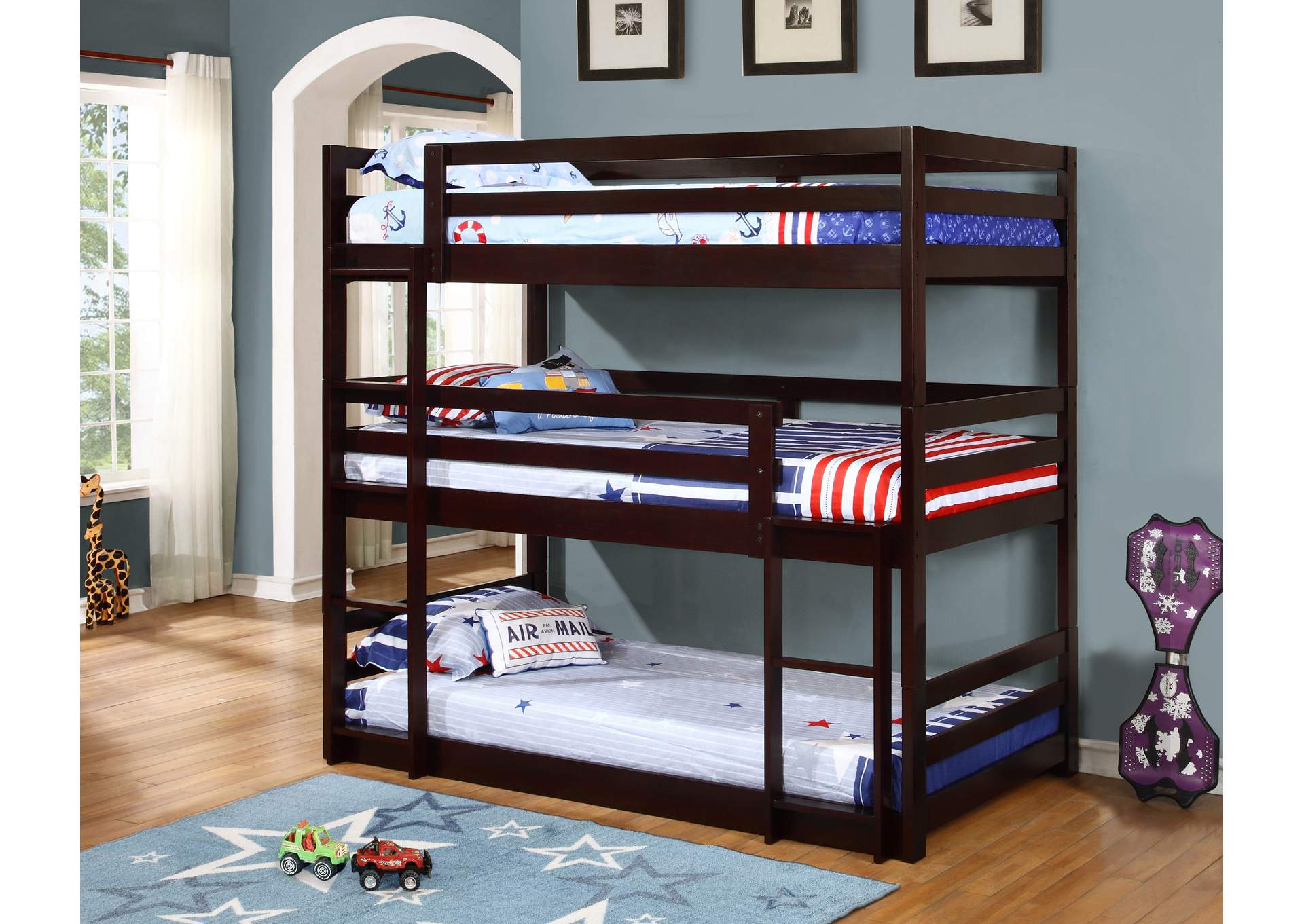 Wow Furniture Inc Cappuccino Triple Twin Bunk Bed Cappuccino Triple Twin Bunk Bed Coaster Furniture